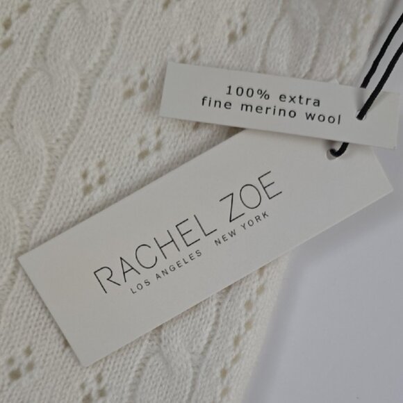 NWT RACHEL ZOE Women's Ivory Merino Wool Short Sleeve Pointelle Cardigan Size M - Picture 8 of 14
